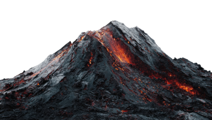 Volcanic mountain peak erupting with fiery lava