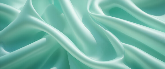 Obraz premium Fresh mint green silk texture with sunlight reflections, airy and luxurious