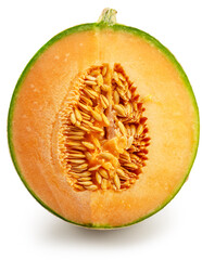 Cantaloupe melon cross cut section isolated on white background. File contains clipping path.