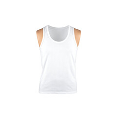 Clean white tank top apparel mockup for product showcasing on transparent background