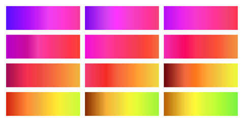 Fototapeta premium Plasma gradient set futuristic electric color blend neon bright ultraviolet hot pink cyan purple glow abstract fluid vector background pack digital art UI graphic design bundle modern vivid palette