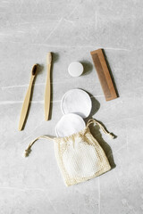 Minimal aesthetic lifestyle with Eco-Friendly Personal Care Product, bamboo toothbrushes, Natural...