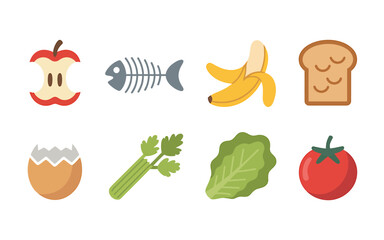 Collection of Food Waste Flat Vector Illustration Promoting Sustainable Living and Environmental Awareness for Educational Purposes