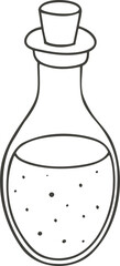 Flask with mystical sign, outline doodle drawing magic bottle, poison, witchcraft, chemistry, alchemy, potion making. PNG