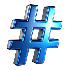 Fototapeta premium 3d blue metallic hashtag symbol isolated on transparent background
