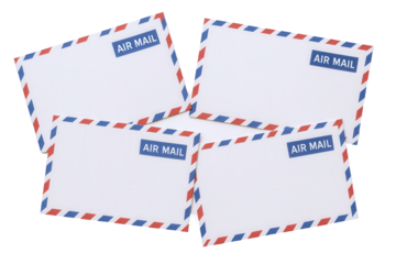Collection of Four White Air Mail Envelopes with Red and Blue Border Detailing and 'AIR MAIL' Label