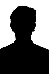 Minimal black silhouette of human head and shoulders for identity, anonymity, and conceptual editorial use