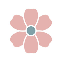 Simple pink flower with blue center and white outline