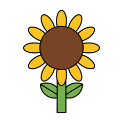 Simple cartoon illustration of a bright yellow sunflower with green leaves