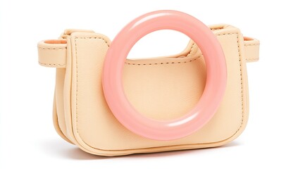 Cream-colored handbag with a large pink ring handle