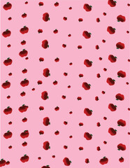 Beautiful background with red apples and green leaves scattered throughout