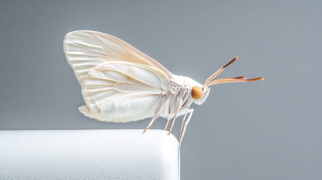 White Pyralid Moth Resting on Light Fixture in Modern Interior