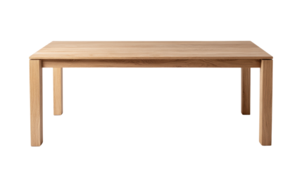 A simple wooden table with a smooth surface and sturdy legs, designed for dining or work purposes.