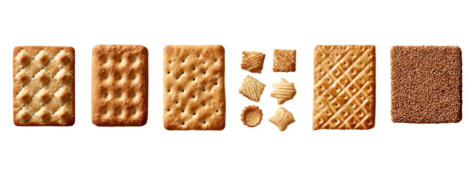 Assorted crackers, some whole, some broken into pieces