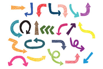 Obraz premium Vector Set of Hand drawn Charcoal arrows icons Arrows mark icon isolated on transparent background Scribble symbols of direction pointers swirl arrow elements