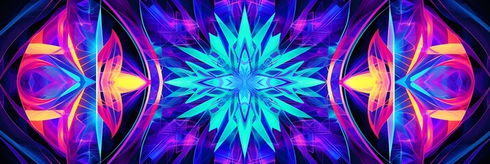 Symmetrical Abstraction: A mesmerizing composition of geometric shapes, rendered in vibrant neon hues, evokes a sense of wonder and artistic elegance.