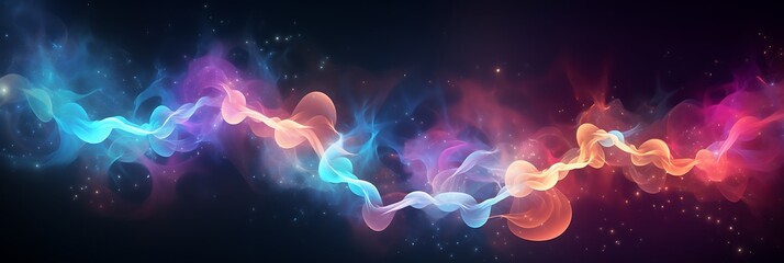 Abstract Cosmic Flow: A mesmerizing, artistic composition of vibrant, swirling nebulas and cosmic energies gracefully dances across a darkened canvas.