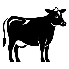 Black and white cow animal vector on white background.