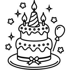 Whimsical Birthday Doodles Line Art Vector Hand-Drawn Party Elements Clipart