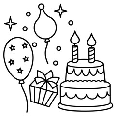 Whimsical Birthday Doodles Line Art Vector Hand-Drawn Party Elements Clipart
