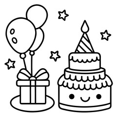 Whimsical Birthday Doodles Line Art Vector Hand-Drawn Party Elements Clipart