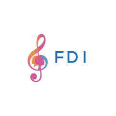 Fototapeta premium FDI “Creative music logo with human silhouettes and treble clef in gradient colors, FDI Later Logo, modern artistic design isolated on white background”FDI music logo, FDI treble clef, human FDI sil