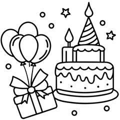 Whimsical Birthday Doodles Line Art Vector Hand-Drawn Party Elements Clipart