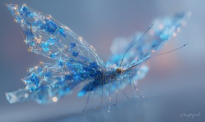 Mariposa digital abstracta azul, l&iacute;neas interconectadas