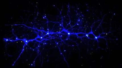 A neural stem cell dividing in midnight-blue tissue, resembling celestial star formation.
