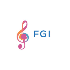 FGI “Creative music logo with human silhouettes and treble clef in gradient colors, FGI Later Logo, modern artistic design isolated on white background”
