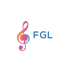 Fototapeta premium FGL “Creative music logo with human silhouettes and treble clef in gradient colors, FGL Later Logo, modern artistic design isolated on white background” 