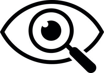 Magnifying glass over eye vision research discovery icon