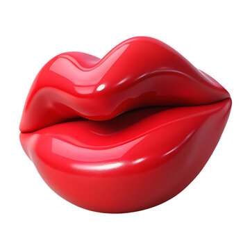 3d icon of a pair of luscious red lips with a glossy finish, isolated on transparent background, perfect for adding a touch of glamour