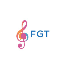 Fototapeta premium FGT “Creative music logo with human silhouettes and treble clef in gradient colors, FGT Later Logo, modern artistic design isolated on white background” 