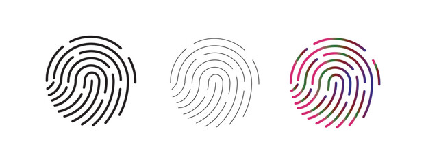 Biometric Fingerprint Icons Set, Gradient, Outline, and Filled Vector Security Symbols