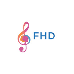 Fototapeta premium FHD “Creative music logo with human silhouettes and treble clef in gradient colors, FHD Later Logo, modern artistic design isolated on white background” 