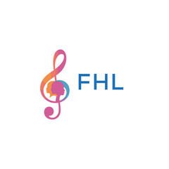 Fototapeta premium FHL “Creative music logo with human silhouettes and treble clef in gradient colors, FHL Later Logo, modern artistic design isolated on white background” 