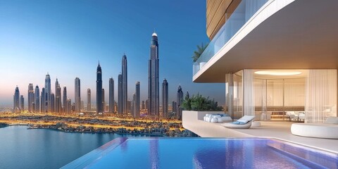 Stunning Modern Penthouse with Infinity Pool Overlooking Dubai Cityscape, Luxury Living Experience