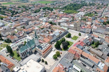 Prostejov old town historical city center in aerial panoramic view Moravia Czech republic