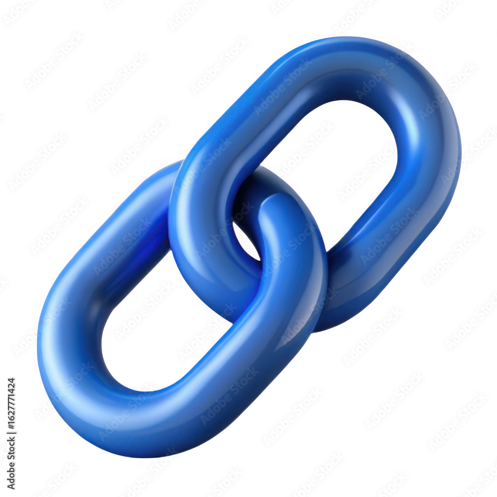 Poster 3d blue interlocking chain link isolated on transparent background
