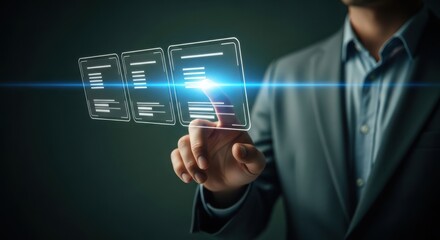 Businessman interacting with futuristic digital interface