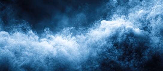 Fototapeta premium Abstract swirling blue smoke clouds against a dark background