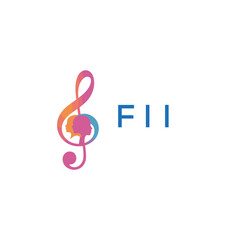 Fototapeta premium FII “Creative music logo with human silhouettes and treble clef in gradient colors, FII Later Logo, modern artistic design isolated on white background” 
