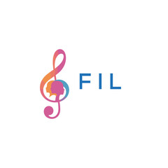 Fototapeta premium FIL “Colorful music logo with human faces and treble clef design” FIL Later Logo, “Abstract music school logo with people and melody icon” 