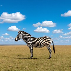 Obraz premium Zebras in Natural Habitat Under Clear Blue Sky