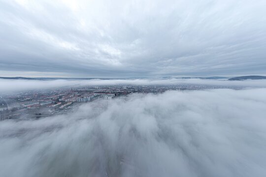 City shrouded in mist