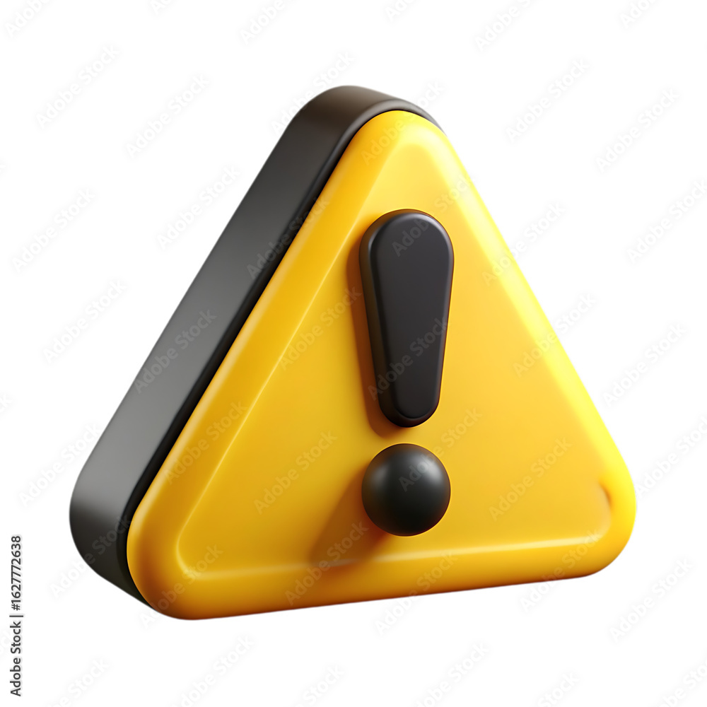 Poster 3d icon of 3d rendering of a yellow warning sign with an exclamation mark isolated on transparent ba
