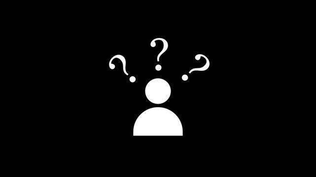 Brainstorming manager icon animation.A man pondering with multiple question marks animation on background.