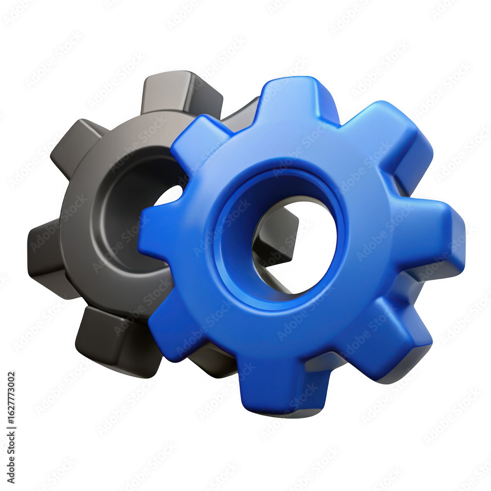 Poster 3d interlocking gears mechanism isolated on transparent background