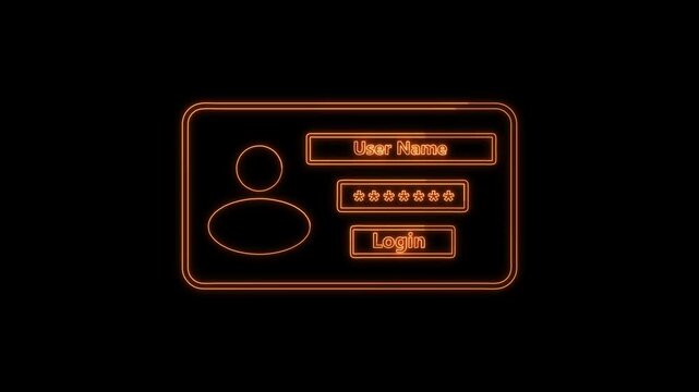 Neon User-name and password fields icon animation.Includes fields for account creation, user ID, password, identity verification concept.